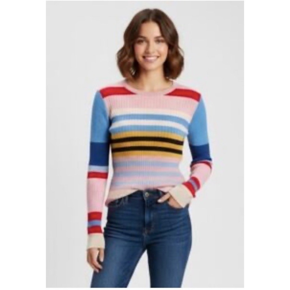 English Factory Multicolor Striped Sweater Lightweight Ribbed Rainbow Top Medium